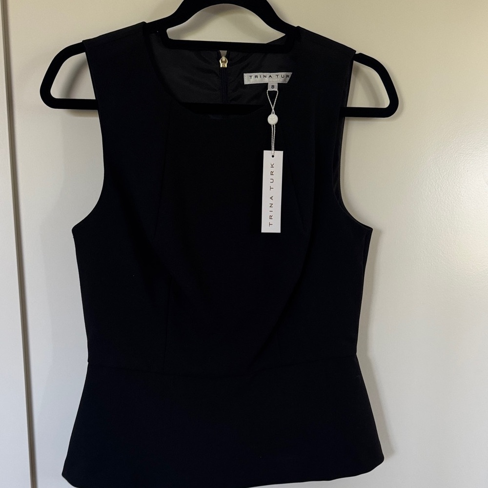 Trina Turk Black Sleeveless Peplum Blouse